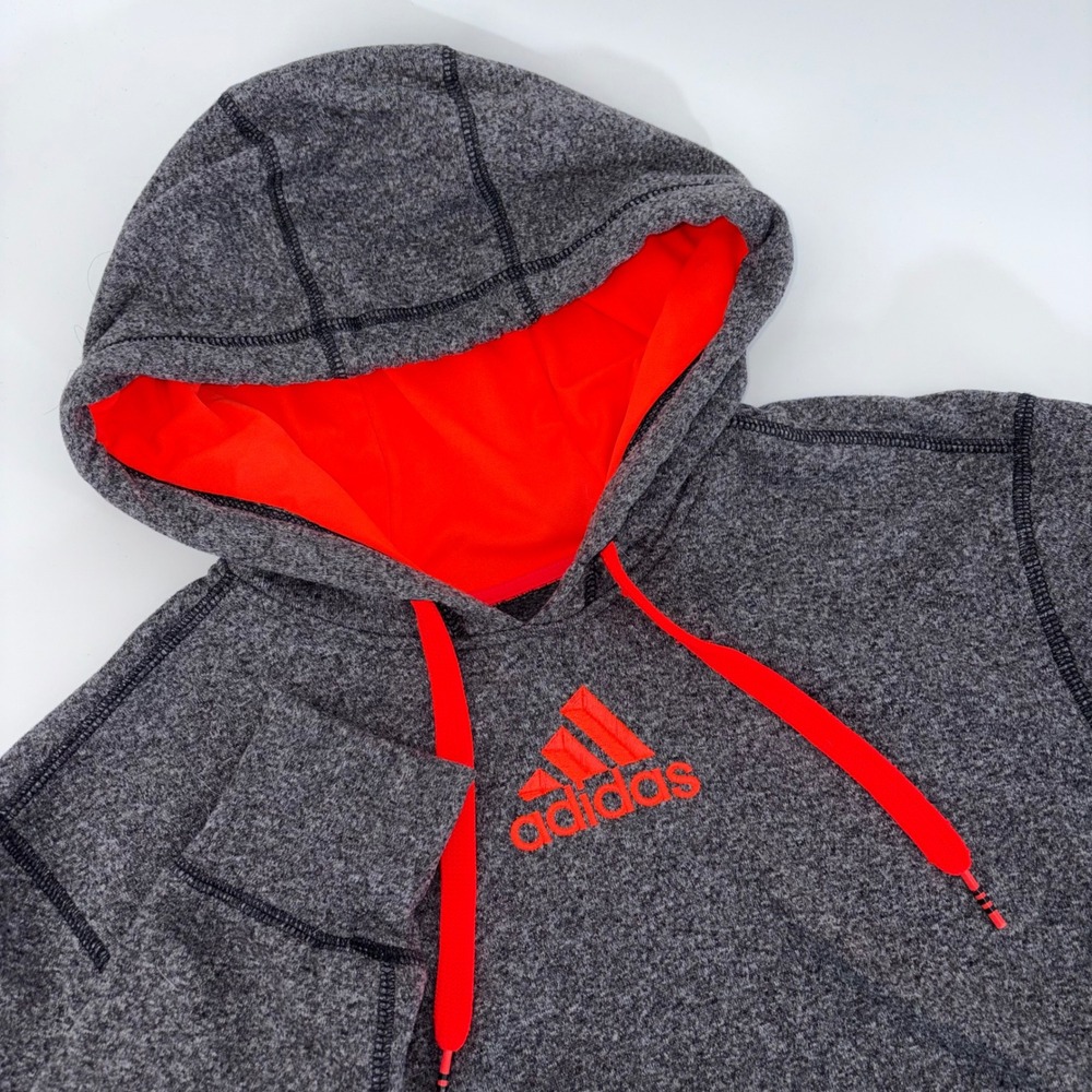 Adidas Ultimate Hoodie Mens Medium Gray Orange Climalite Pullover Sweatshirt